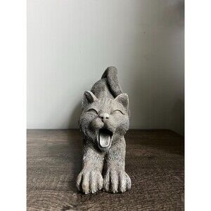 Grey Stretching Cat Sculpture